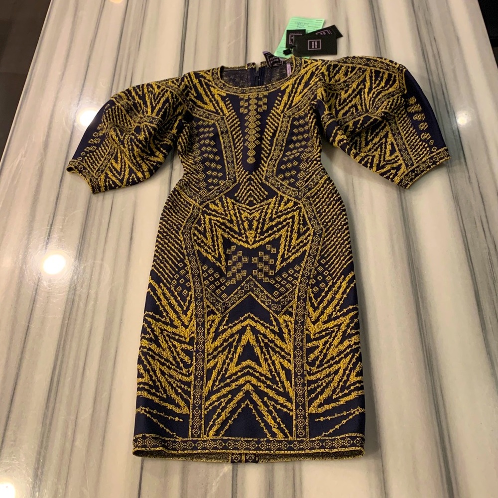 HERVE LEGER Puff Sleeve Dress, S, NWT